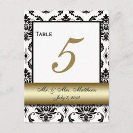Cartão Postal Número de Tabela de Casamento tema damasco Preto D