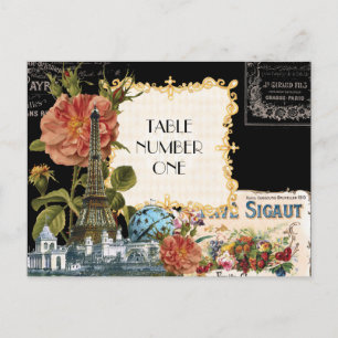 Cartão Postal Numero de Tabela de Rosa da Torre Eiffel de Creme 