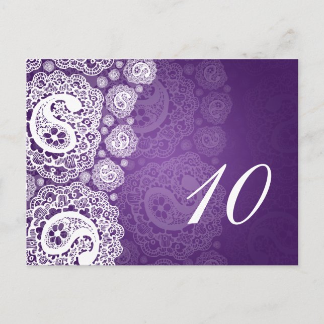 Cartão Postal Número de Tabela Elegante Paisley Lace Purple (Frente)