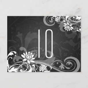 Cartão Postal Número de Tabela Elegante Rochas Florais Pretas