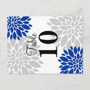 Cartão Postal Número de Tabela Floral de Burst de Cinza Azul Re