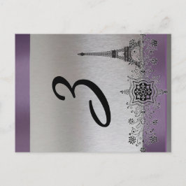 Cartão Postal Número de Tabela Vertical Paris Púrpura Prateada