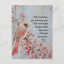 Números 6 24-26 Lord Bless You Red Bird & Berries