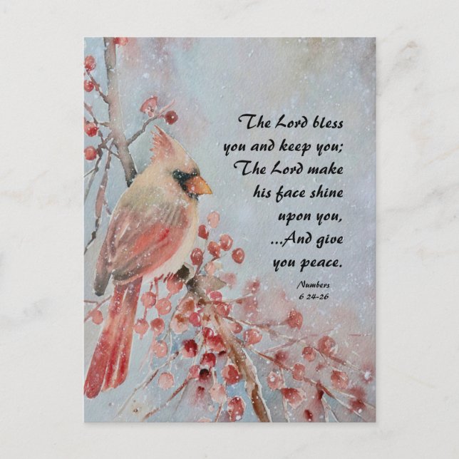 Cartão Postal Números 6 24-26 Lord Bless You Red Bird & Berries (Frente)