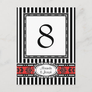 Cartão Postal Números de Mesa de Casamento Vermelho e Preto Eleg