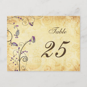 Cartão Postal números de mesa floral roxa rusticage