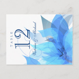Cartão Postal Números de tabela - Abstrato Floral - Azul e Branc
