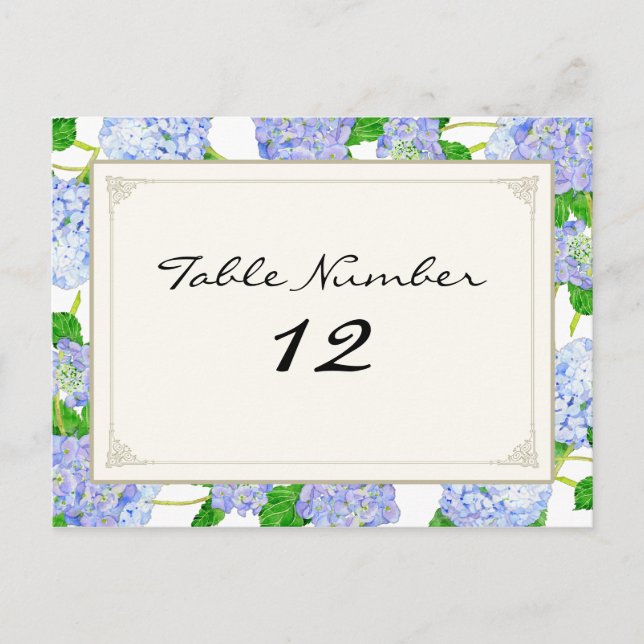 Cartão Postal Números de Tabela Azul Hydrangea Lace Formal (Frente)
