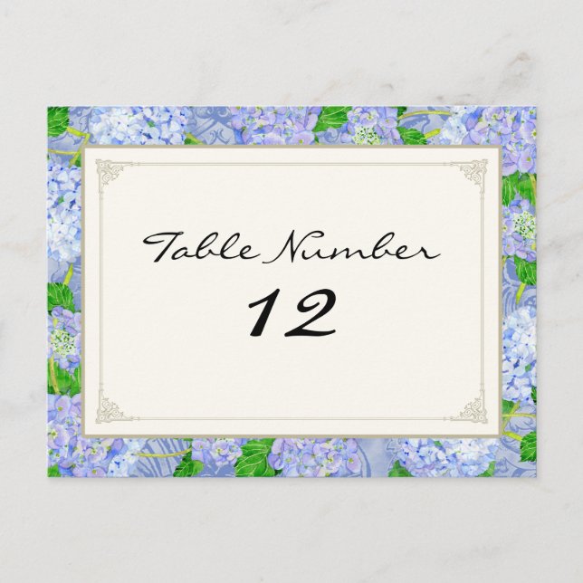 Cartão Postal Números de Tabela Azul Hydrangea Lace Formal (Frente)
