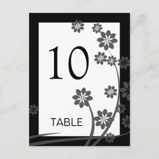 Cartão Postal Números de Tabela de Padrão Floral Negra Onxy