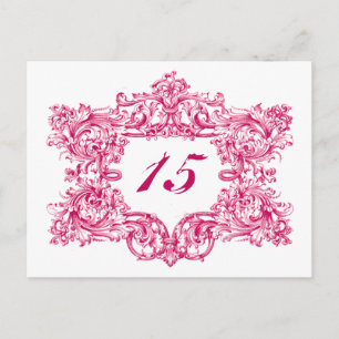 Cartão Postal Números de Tabela de Quadro Rosa-ornamentado