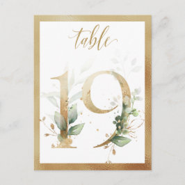 Cartão Postal Números Dourados da Folhagem Verde, Placa da Mesa 