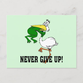 Cartão Postal Nunca desista do Pelicano Motivacional e do Sapo
