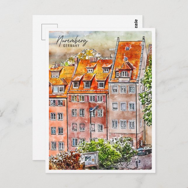 Cartão Postal Nuremberg Germany Viagem Place Watercolor (Frente/Verso)