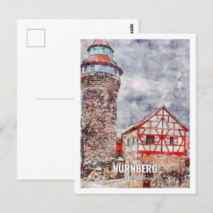 Cartão Postal Nurnberg Alemanha Familiar Viagem Place Watercolor