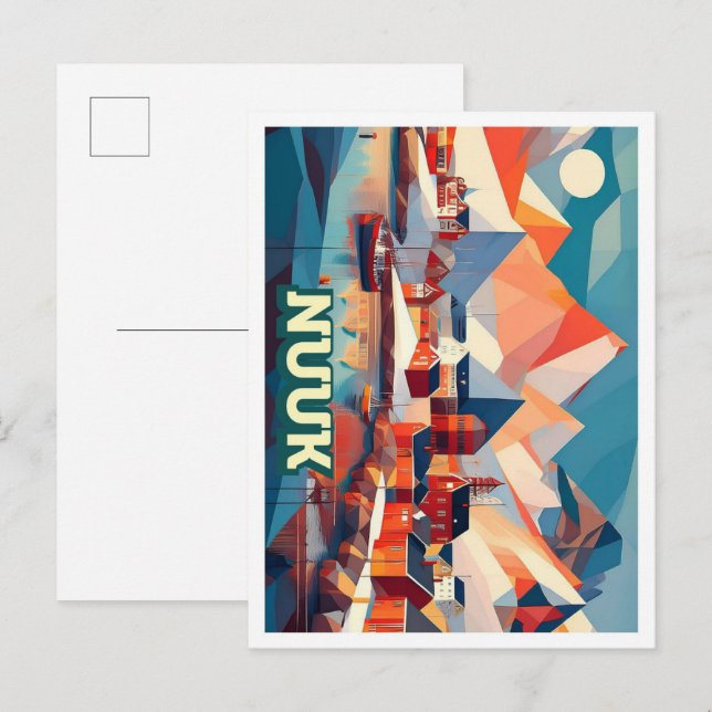 Cartão Postal Nuuk Groenlândia Viagem artística colorida (Frente/Verso)