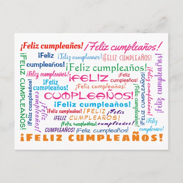 Cartão Postal Nuvem de Palavras Feliz Cumpleaños Espanhol Feliz  (Frente)