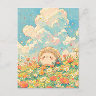 Cartão Postal Nuvem de Pêssego Fofa Kawaii Prado de Ouriço-cache