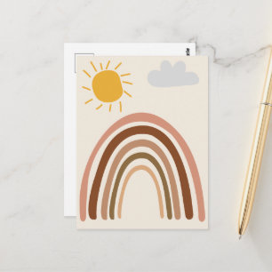 Cartão Postal Nuvem Sol Arco-íris, Desenho Infantil, Arte Abstra