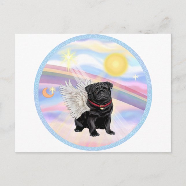 Cartão Postal Nuvens - Anjo Pug Preto (Frente)
