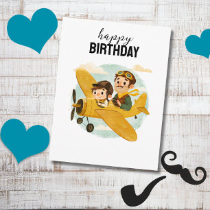 Cartão Postal Nuvens de Avião Antigo Fofas Feliz Aniversário Pap