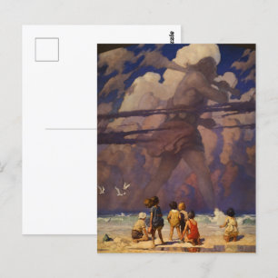 Cartão Postal Nuvens do Mar Crianças, O Gigante por N.C. Wyeth
