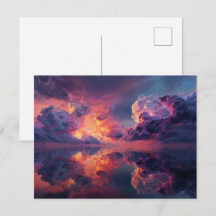 Cartão Postal Nuvens Dramáticas Surreais Com Pôr do Sol Ardente