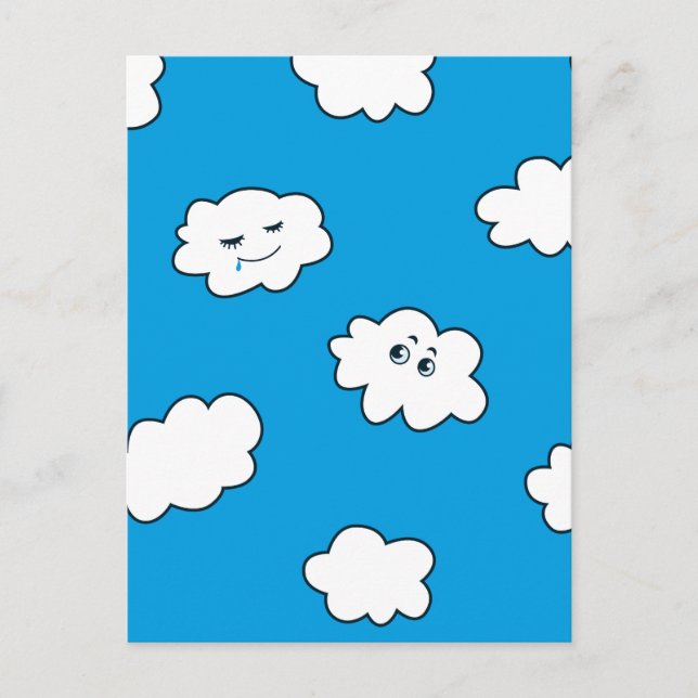 Cartão Postal Nuvens Felizes e Engraçadas do Céu Azul (Frente)
