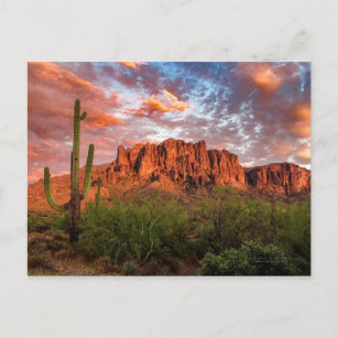 Cartão Postal Nuvens Sunset de Montanha Saguaro Cactus