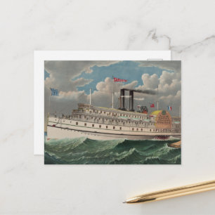 Cartão Postal NY Voyage Grand PaddleWheel Steamboat O Peregrino