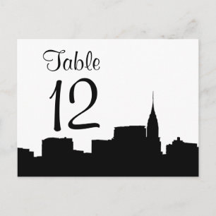 Cartão Postal NYC Chrys Skyline Silhouette Blk WHTable Number
