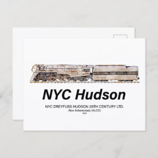 Cartão Postal NYC Dreyfuss Hudson Steam Locomotive. Profile
