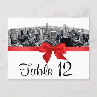 Cartão Postal NYC Etch Fisheye Skyline BW Red Table Número