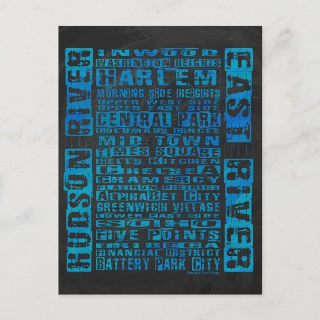 Cartão Postal NYC Neighborods Blue (Frente)