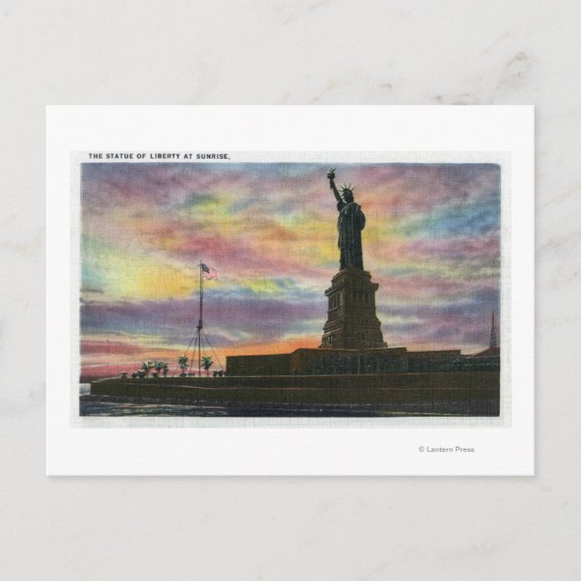 Cartão Postal NYC, Nova YorkVista do Sol da Estátua da Liberdade (Frente)