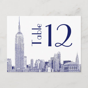 Cartão Postal NYC Skyline 01 Etch Table Number Card Blue