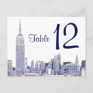Cartão Postal NYC Skyline Etch 01 Número de Tabela Azul
