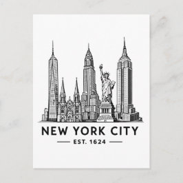 Cartão Postal NYC Skyline Illustration with Statue of Liberty