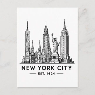 Cartão Postal NYC Skyline Illustration with Statue of Liberty