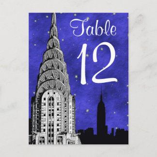 Cartão Postal NYC Skyline Silhouette Blue Starry Número da Tabel