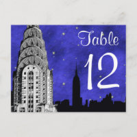 NYC Skyline Silhouette Chry Blu Strry Número da Ta