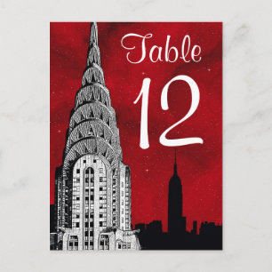 Cartão Postal NYC Skyline Silhouette Red Starry Table Número