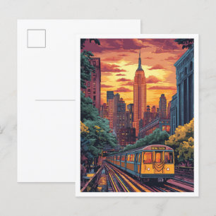 Cartão Postal NYC USA Vintage Illustration Viagem