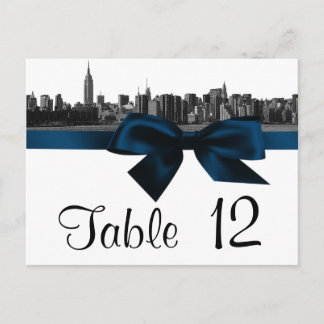 Cartão Postal NYC Wide Skyline Etch BW Marinho Blue Table Number