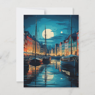 Cartão Postal Nyhavn Copenhagen Moonlit Canal Night