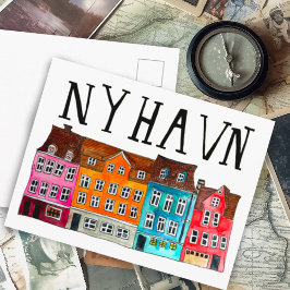 Cartão Postal NYHAVN Copenhagen Watercolor Art Viagem