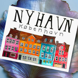 Cartão Postal NYHAVN Kobenhavn Watercolor Art Viagem