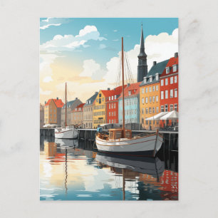 Cartão Postal Nyhavn Porto de Copenhague Dinamarca Aquarela de V