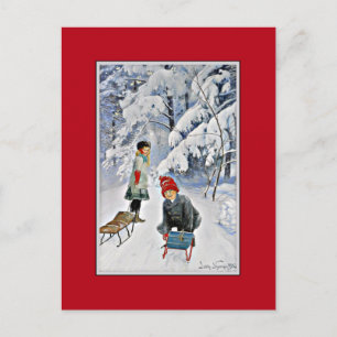 Cartão Postal Nystrom - Crianças na neve, 1910
