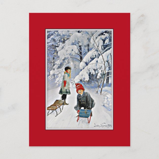 Cartão Postal Nystrom - Crianças na Neve, 1910 (Frente)